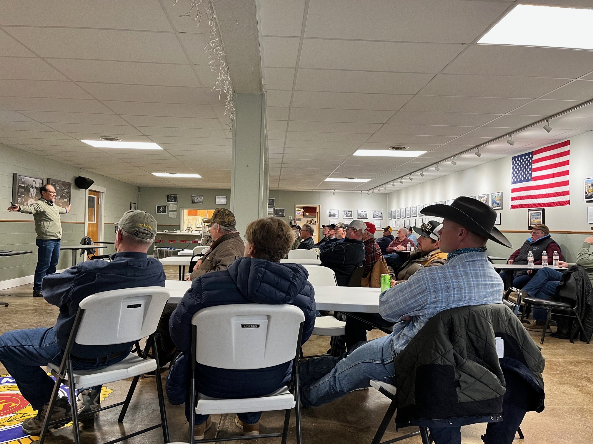 MSU Extension Cropland Weed Specialist Dr. Tim Seipel talks to Prairie County producers at Winter Ag Series